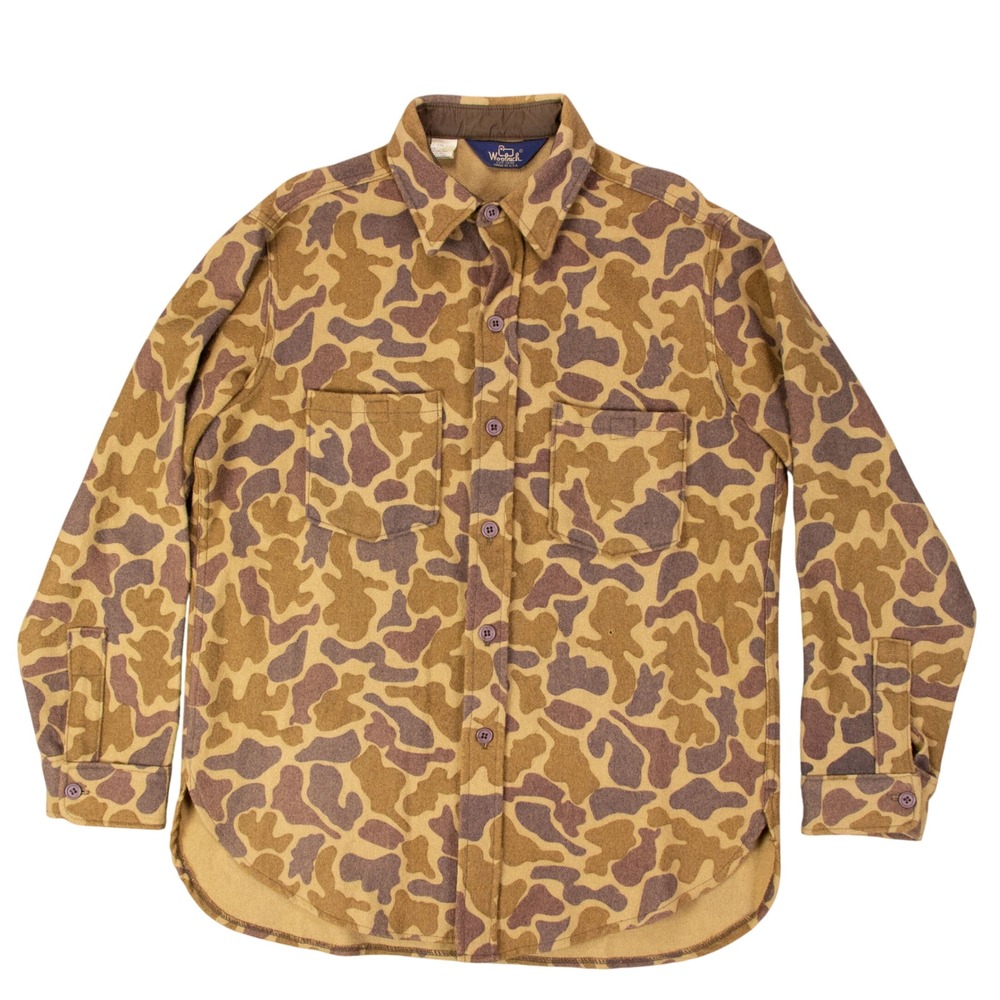 VTG 80s Woolrich Men L Duck Hunter Camo Wool Shirt Jacket Made in USA Frog Skin